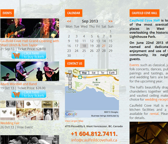 Events Website for West Vancouver Hall